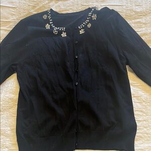 Black Cardigan with Embellished Collar